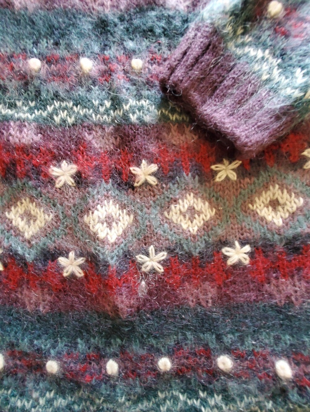 Christopher & Banks Mohair Blend Fair Isle Embroidered Sweater Vintage 90s - Picture 3 of 12